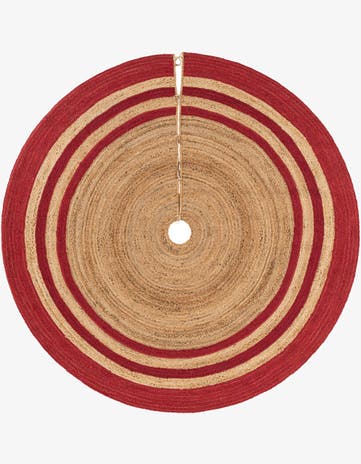 Natural and Red Hand Braided Christmas Tree Skirt