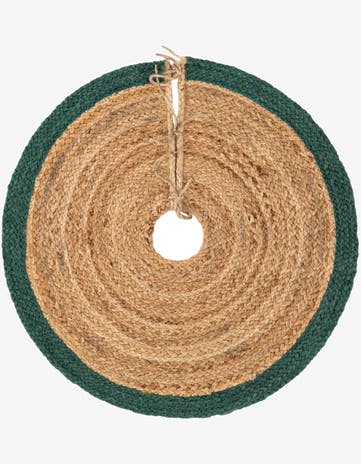 Green and Natural Hand Braided Christmas Tree Skirt