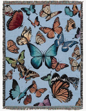 4' 6 x 6' Fluttering Butterflies Light Blue Throw Blanket