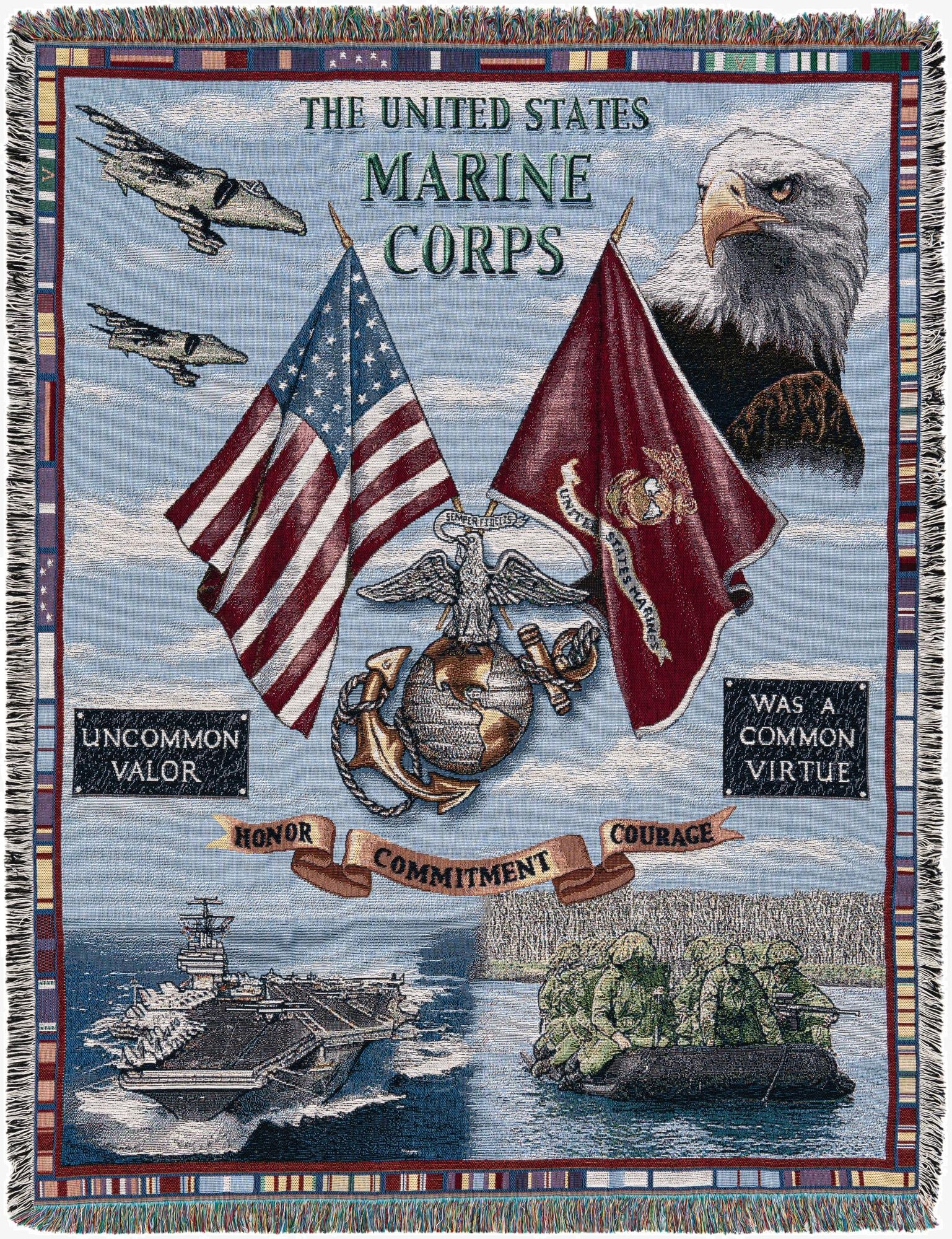 4' 6 x 6' Land Sea Air Marine Corps Throw Blanket