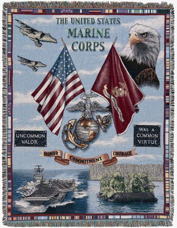 4' 6 x 6' Land Sea Air Marine Corps Throw Blanket