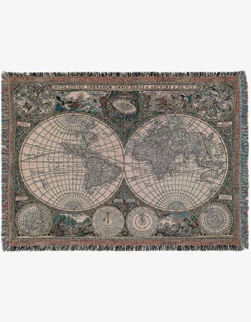 4' 6 x 6' Old World Map Throw Blanket