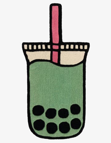 Matcha Green Happy Rugs Boba Tea Wool Freeform Mat