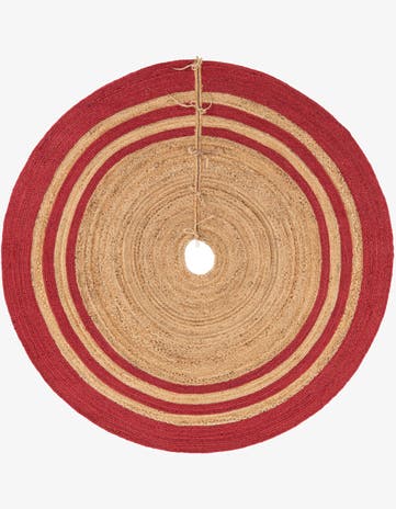 Natural and Red Hand Braided Christmas Tree Skirt