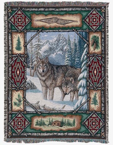 4' 6 x 6' Wolf Lodge Throw Blanket