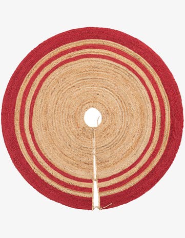 Natural and Red Hand Braided Christmas Tree Skirt