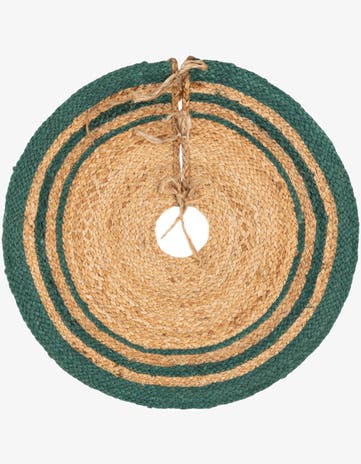 Natural and Green Hand Braided Christmas Tree Skirt