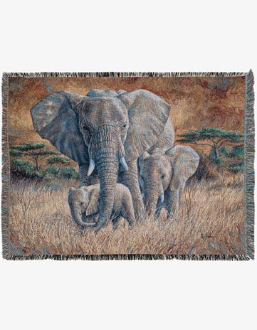 4' 6 x 6' Loving Mother Elephant & Calf Throw Blanket