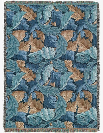 4' 6 x 6' William Morris Acanthus Leaves Midnight Throw Blanket