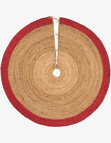 Red and Natural Hand Braided Christmas Tree Skirt