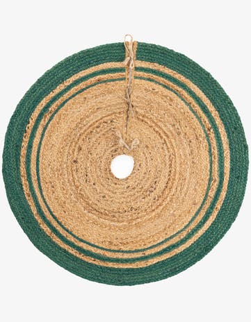 Natural and Green Hand Braided Christmas Tree Skirt