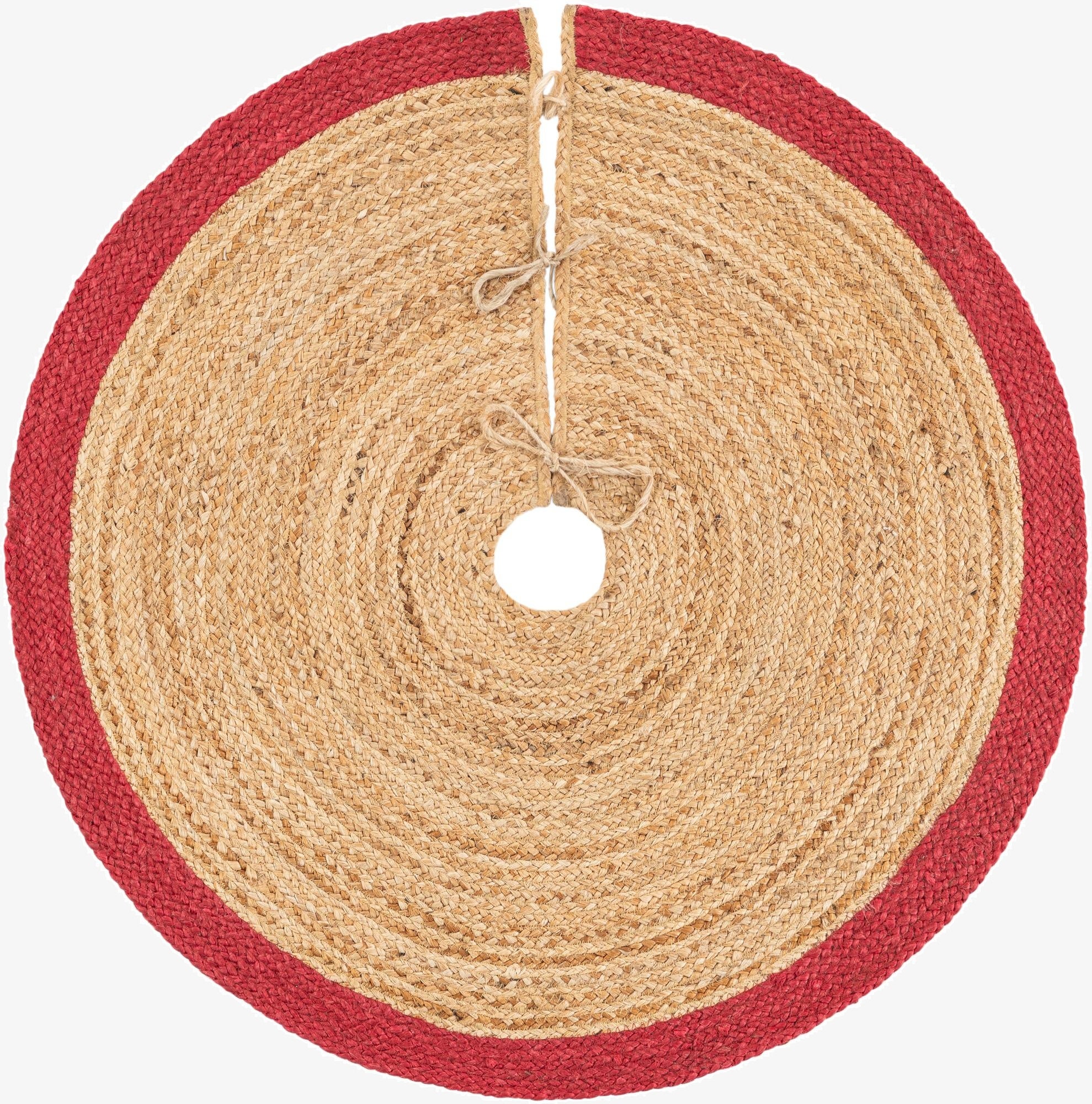 Custom Red and Natural  Hand Braided Christmas Tree Skirt