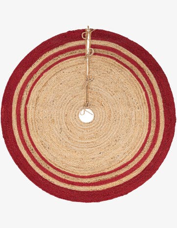 Natural and Red Hand Braided Christmas Tree Skirt