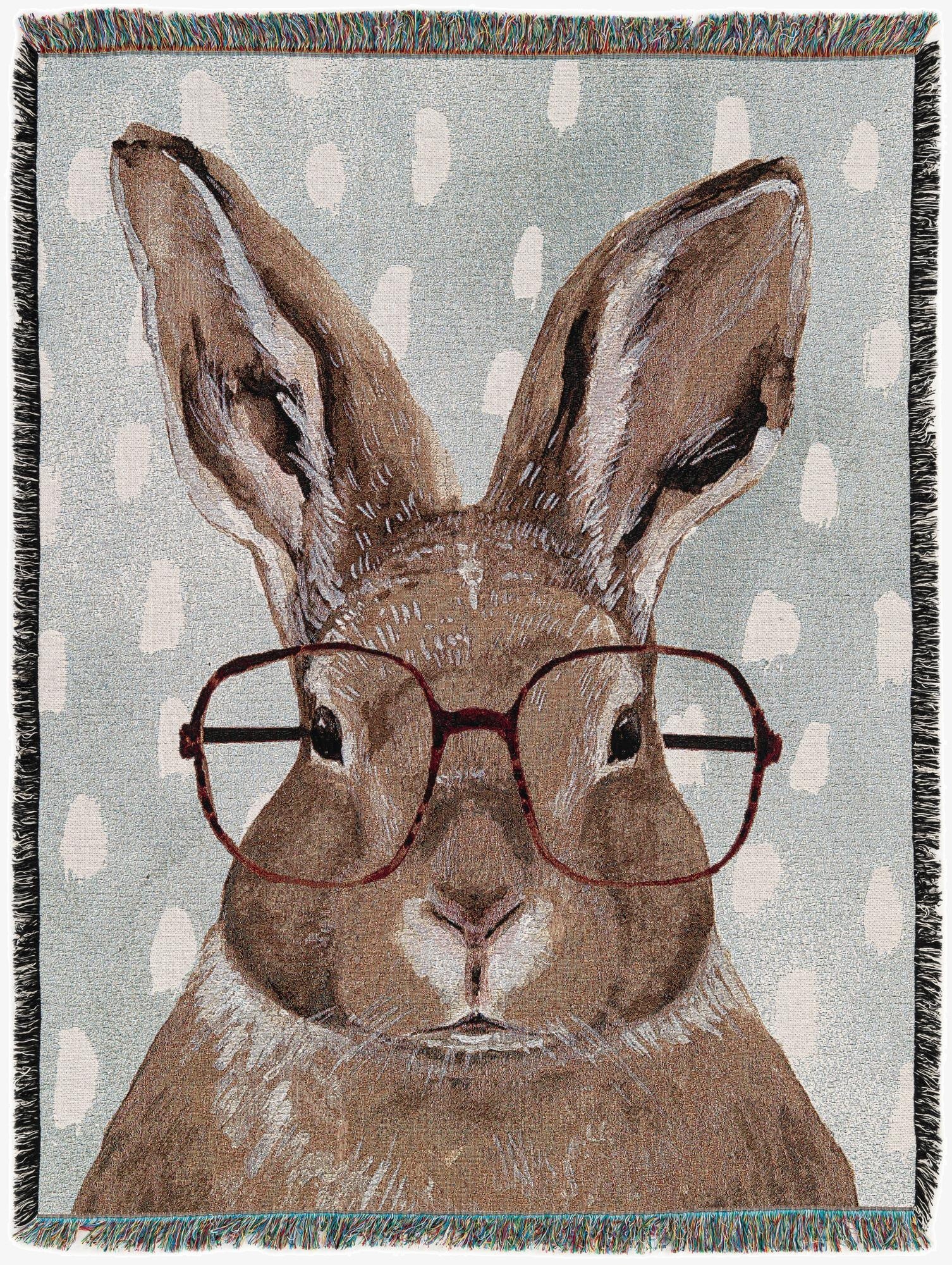 4' 6 x 6' Bunny with Glasses Throw Blanket
