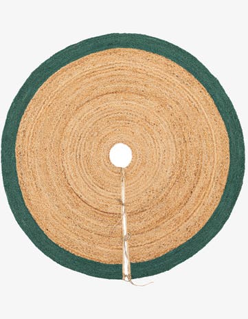 Green and Natural Hand Braided Christmas Tree Skirt