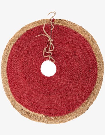 Red Hand Braided Christmas Tree Skirt