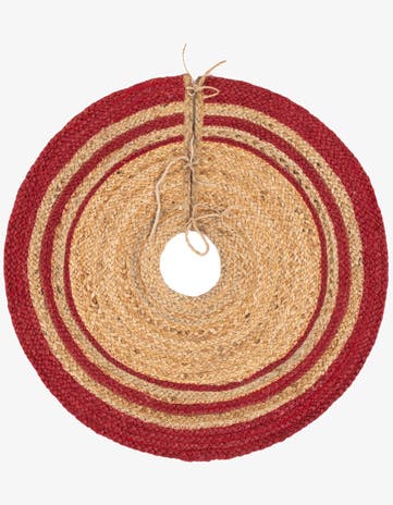 Natural and Red Hand Braided Christmas Tree Skirt