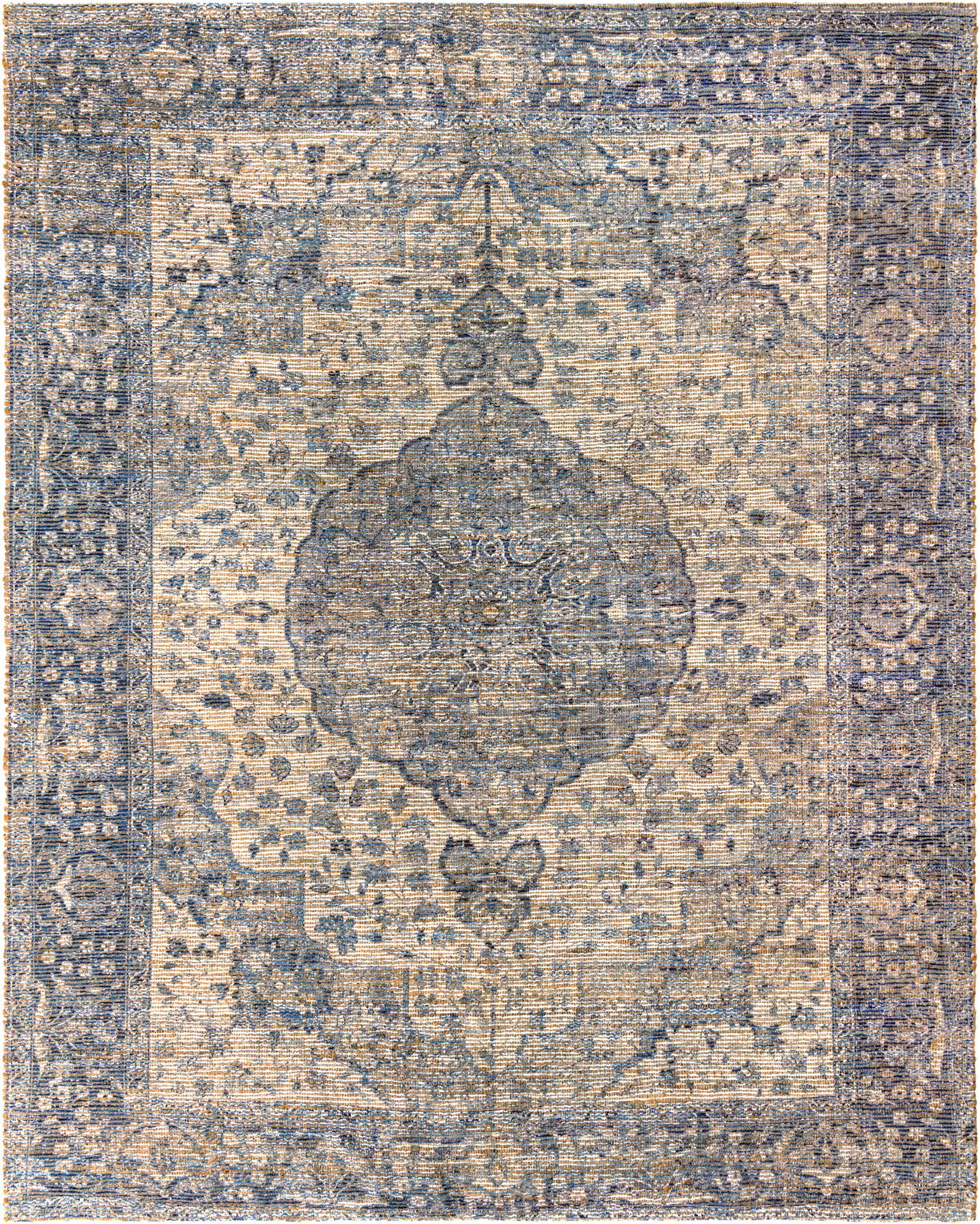7' 10 x 10' Proctor · Faded medallion rug, blue and ivory