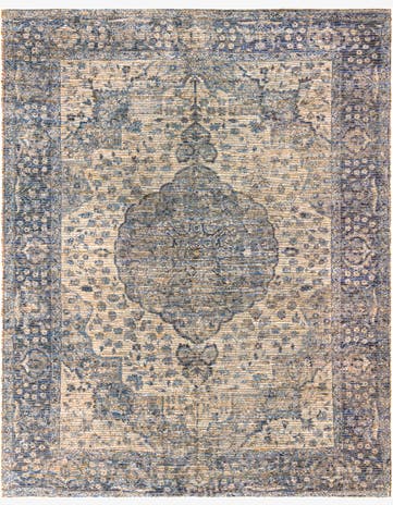 7' 10 x 10' Proctor · Faded medallion rug, blue and ivory