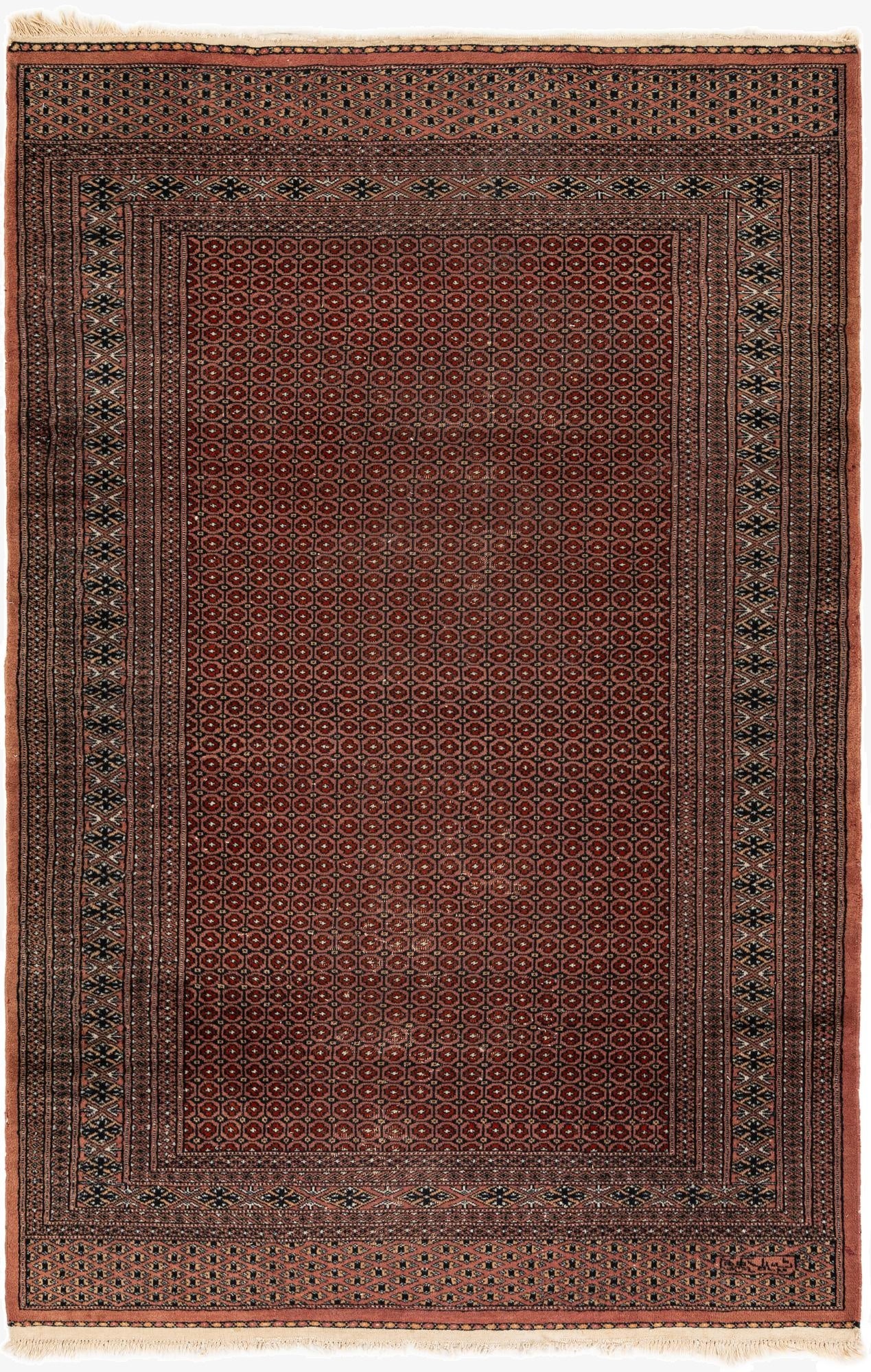 4' 1 x 6' 3  Hand Knotted Bokhara Oriental Wool Rug