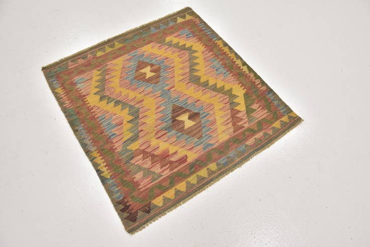 Detail image of 3' 2 x 3' 4 Hand Woven Kilim Maymana Wool Square Rug