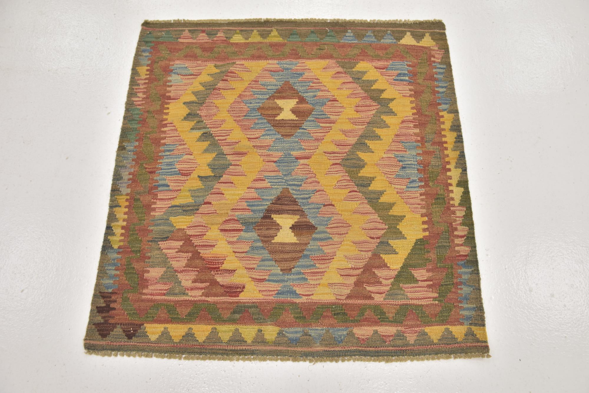 95cm x 100cm Tejido a mano Kilim Maymana Alfombra Lana Cuadrado