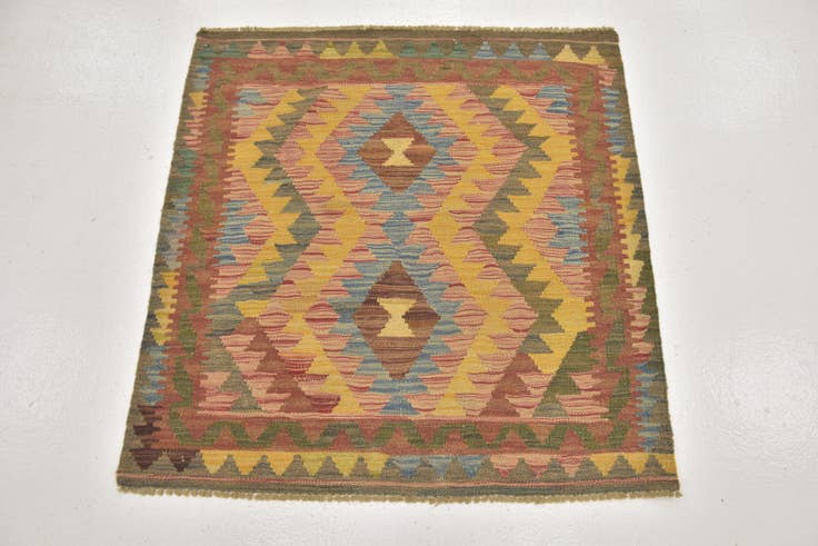 Detail image of 3' 2 x 3' 4 Hand Woven Kilim Maymana Wool Square Rug