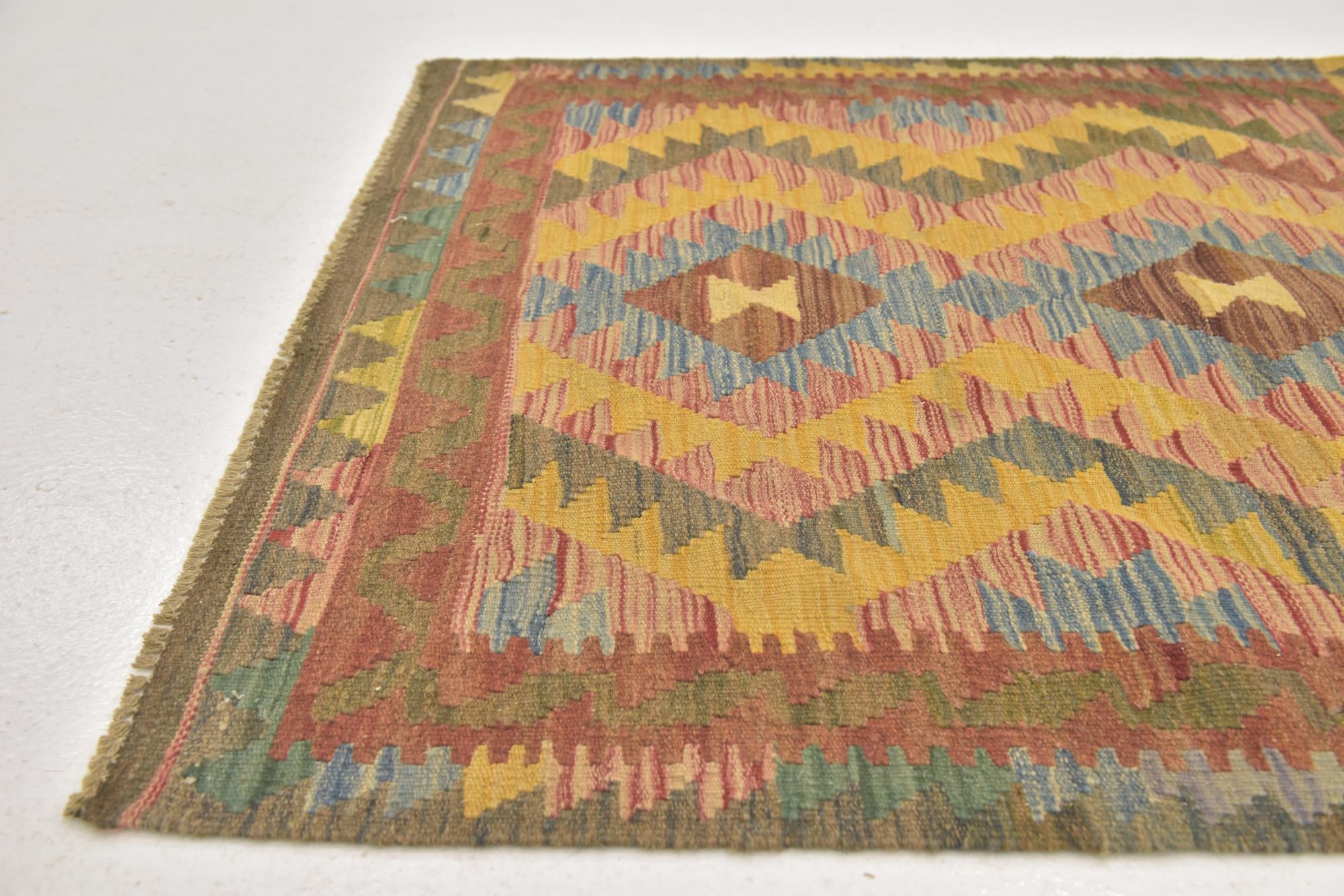 95cm x 100cm Tejido a mano Kilim Maymana Alfombra Lana Cuadrado