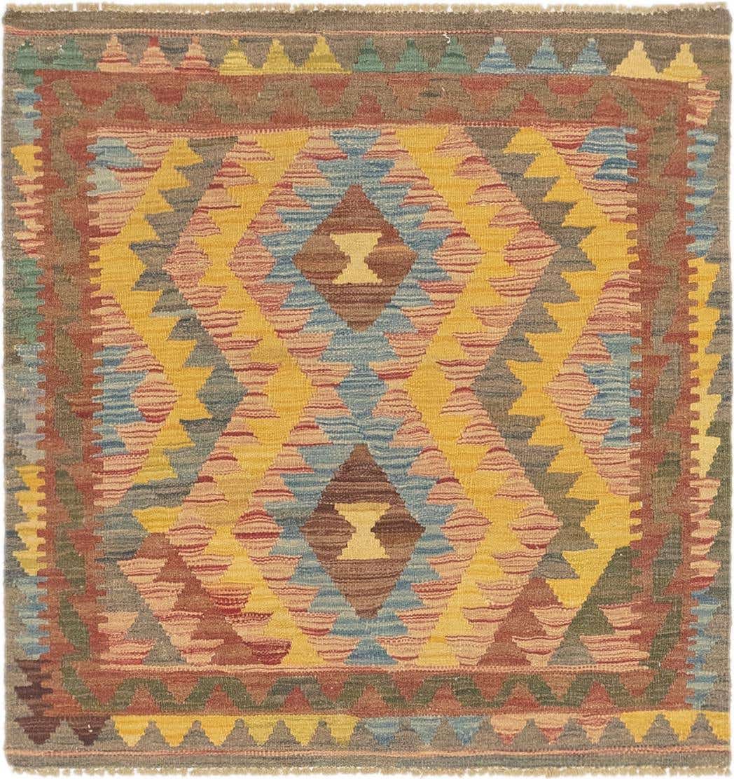3' 2 x 3' 4 Hand Woven Kilim Maymana Wool Square Rug