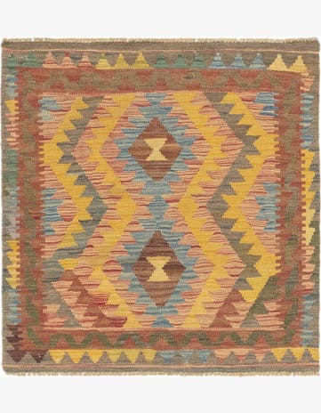 3' 2 x 3' 4 Hand Woven Kilim Maymana Wool Square Rug