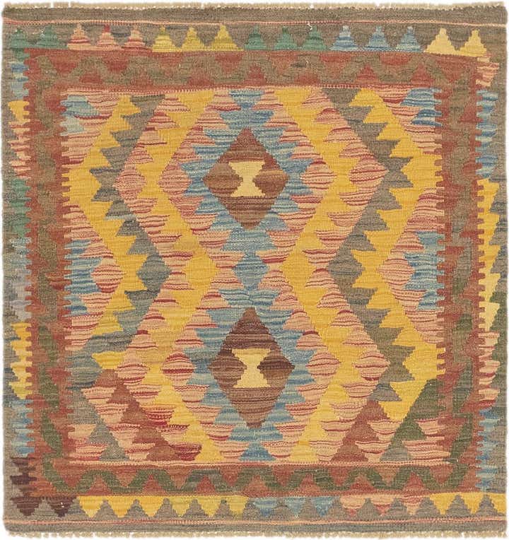 3' 2 x 3' 4 Hand Woven Kilim Maymana Wool Square Rug