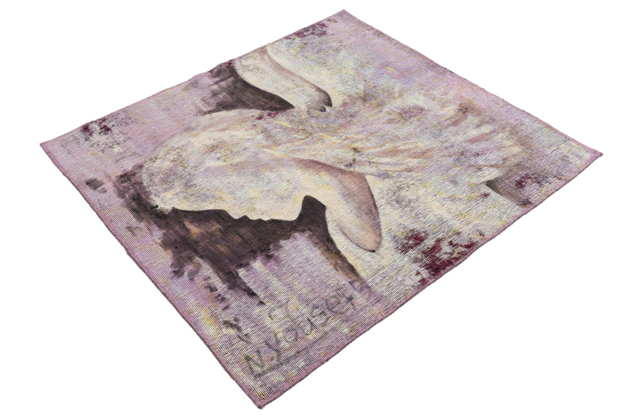 3' 4 x 3' 8 Hand Knotted Ultra Vintage Persian Wool Square Rug