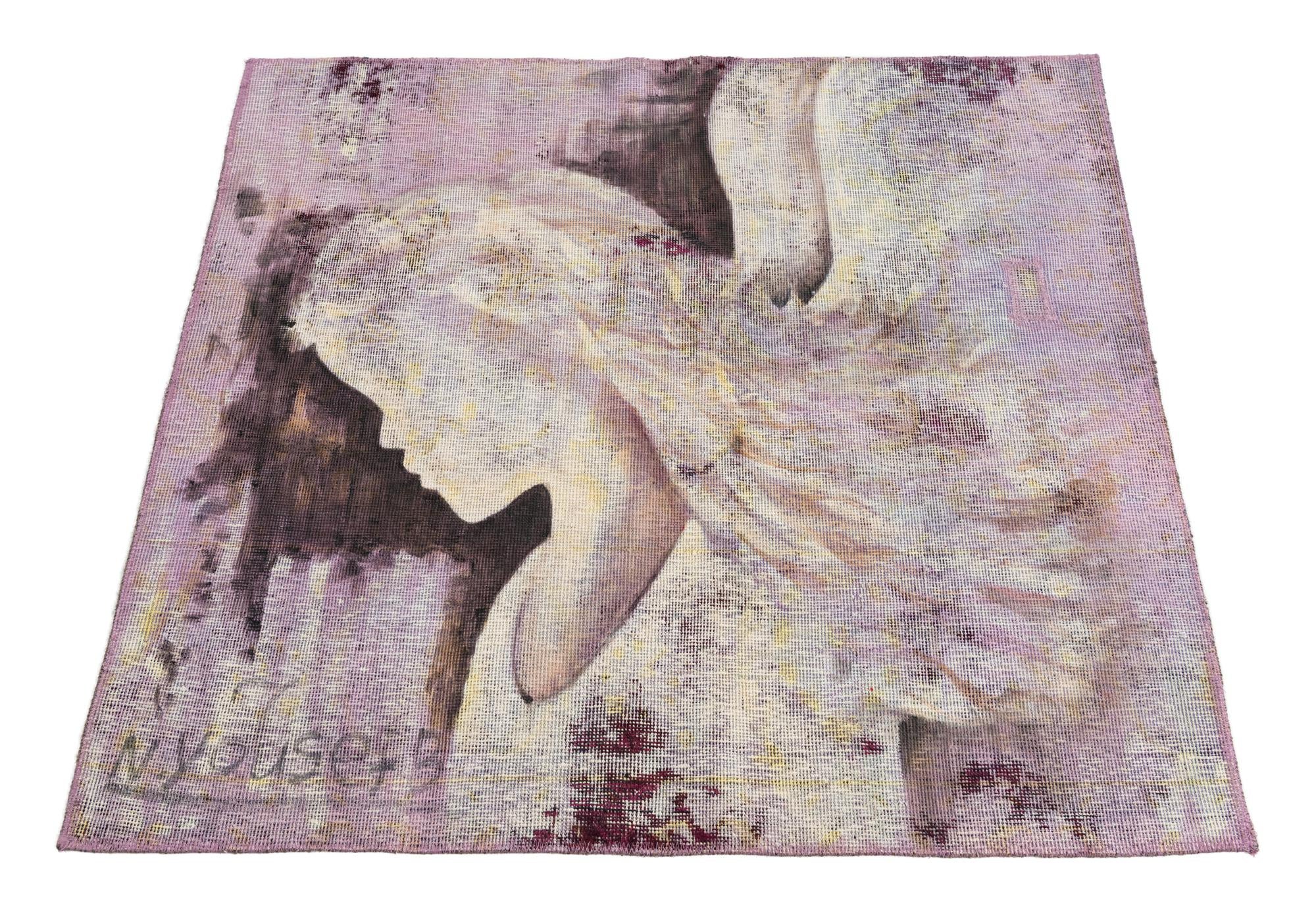 3' 4 x 3' 8 Hand Knotted Ultra Vintage Persian Wool Square Rug