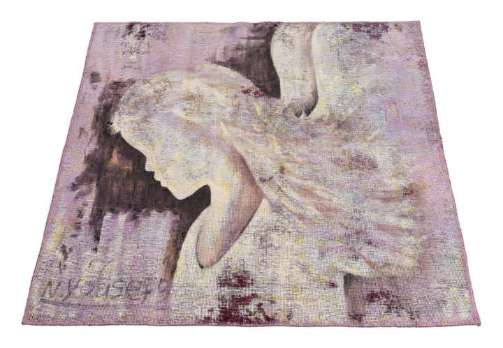 3' 4 x 3' 8 Hand Knotted Ultra Vintage Persian Wool Square Rug