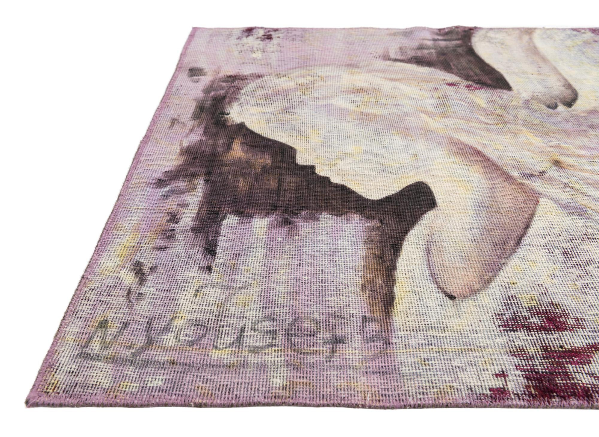 3' 4 x 3' 8 Hand Knotted Ultra Vintage Persian Wool Square Rug
