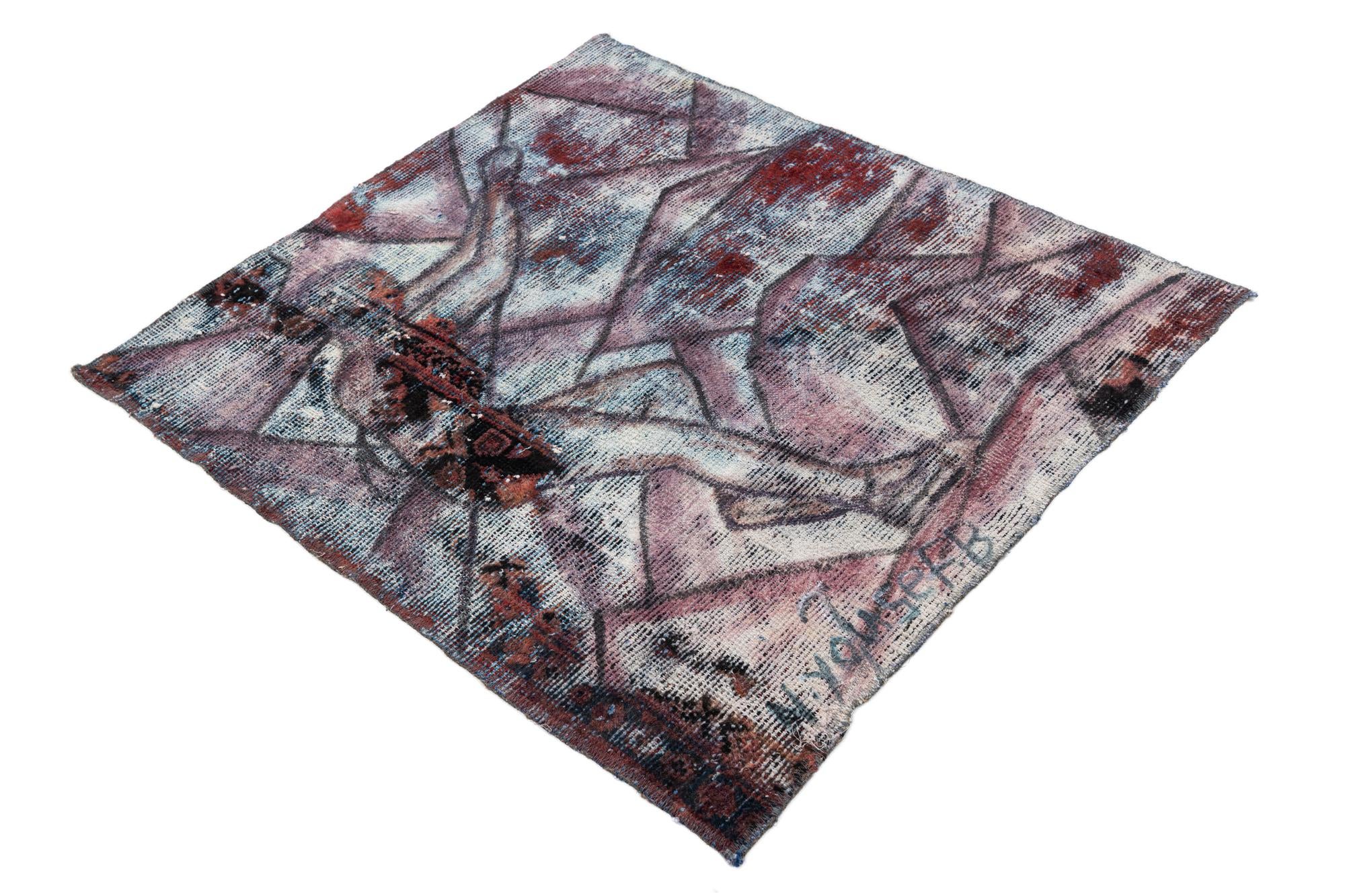 3' 4 x 3' 8 Hand Knotted Ultra Vintage Persian Wool Square Rug
