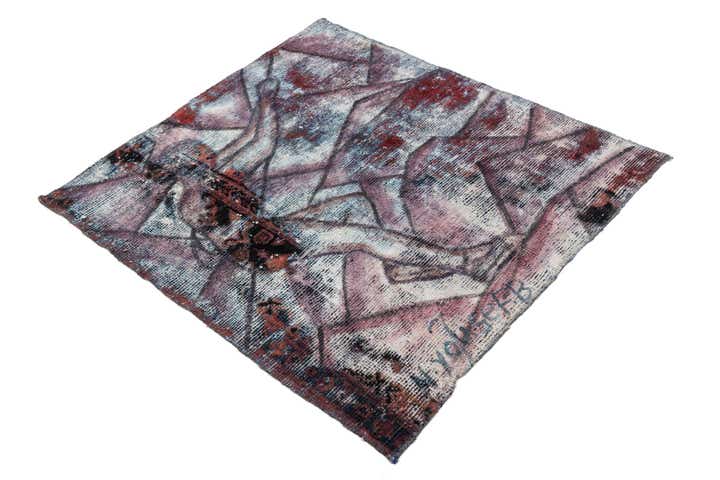 3' 4 x 3' 8 Hand Knotted Ultra Vintage Persian Wool Square Rug