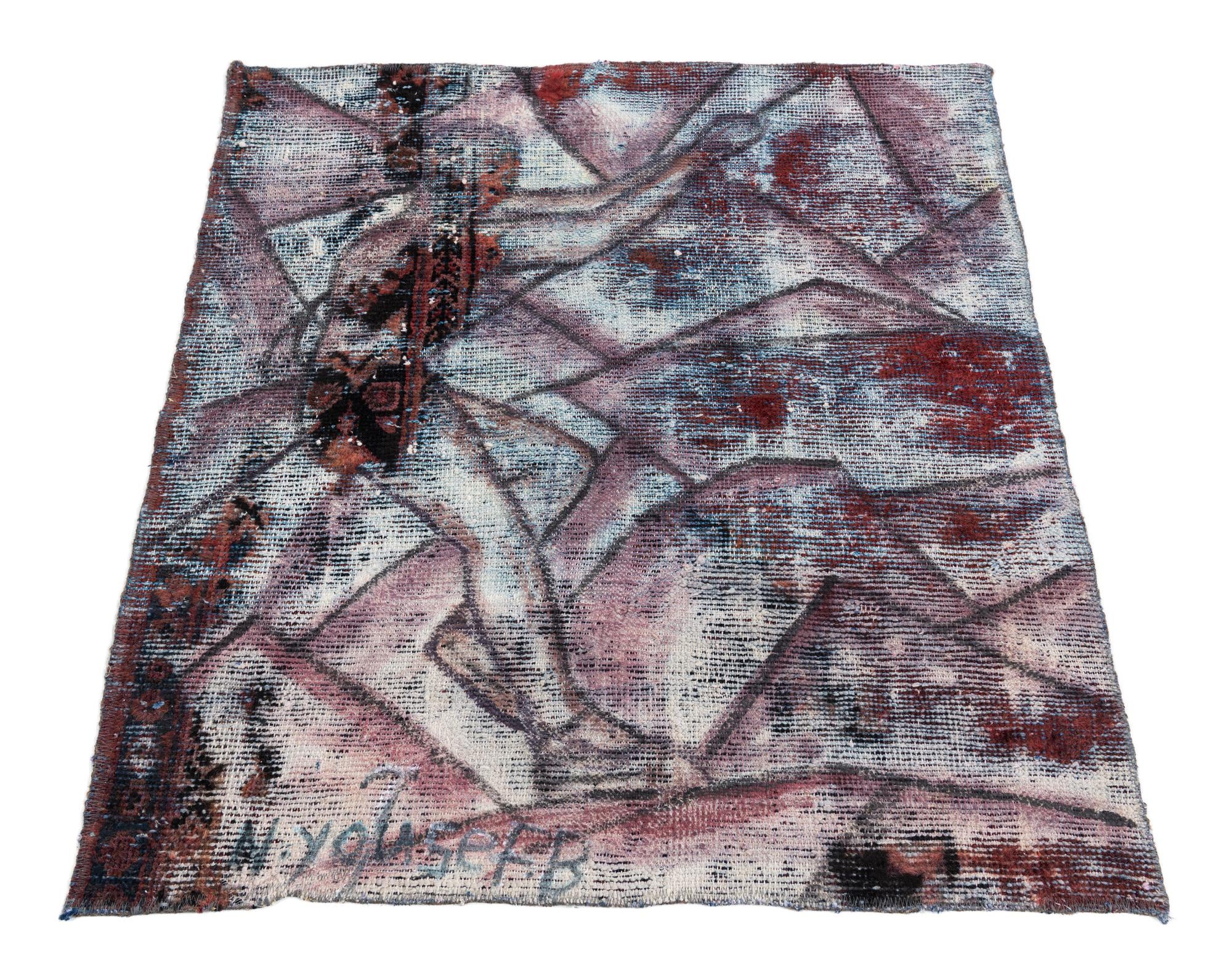 3' 4 x 3' 8 Hand Knotted Ultra Vintage Persian Wool Square Rug