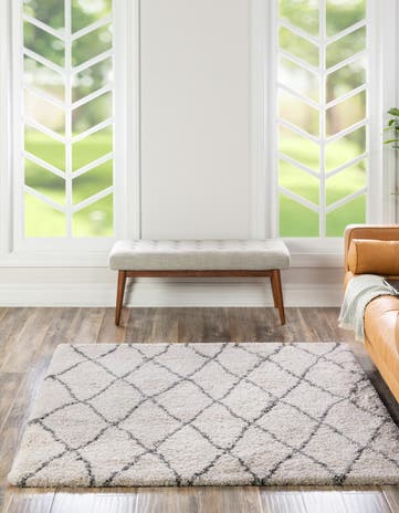 Pure Ivory Moroccan Shag Square Rug