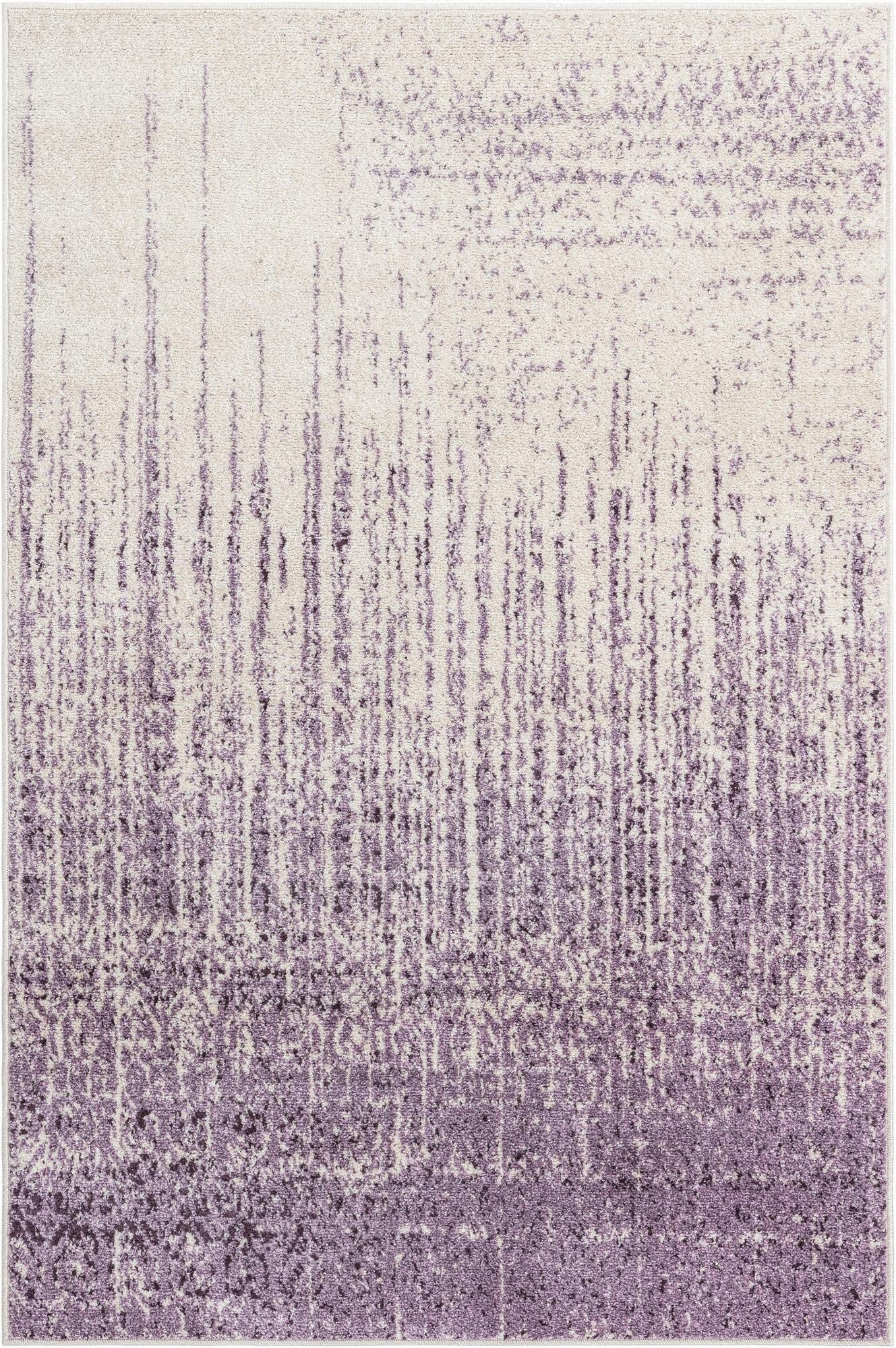 A 4x6 rectangular Rugs.com Angelica rug featuring an abstract purple and cream pattern with a medium pile.