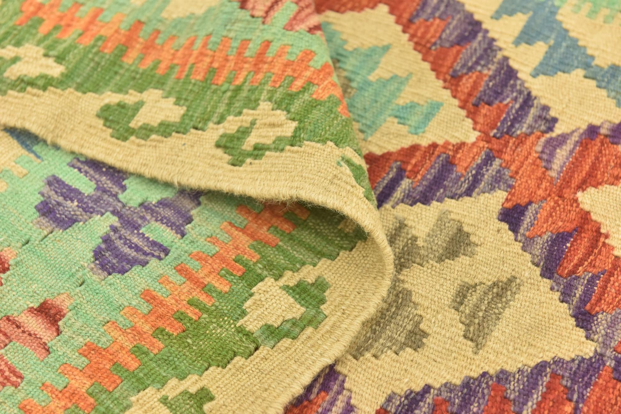3' 8 x 4' 9 Hand Woven Kilim Maymana Wool Rug