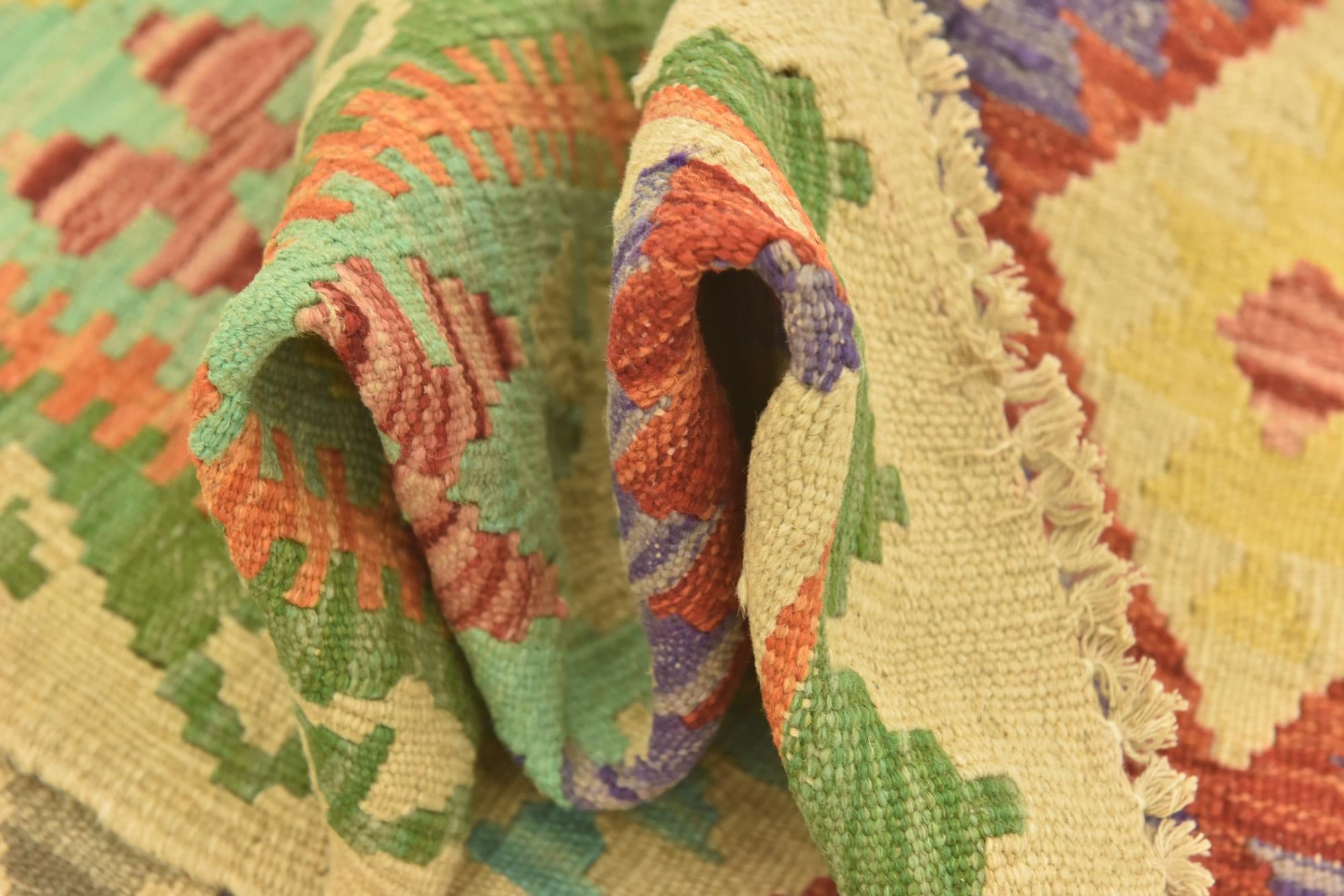 3' 8 x 4' 9 Hand Woven Kilim Maymana Wool Rug