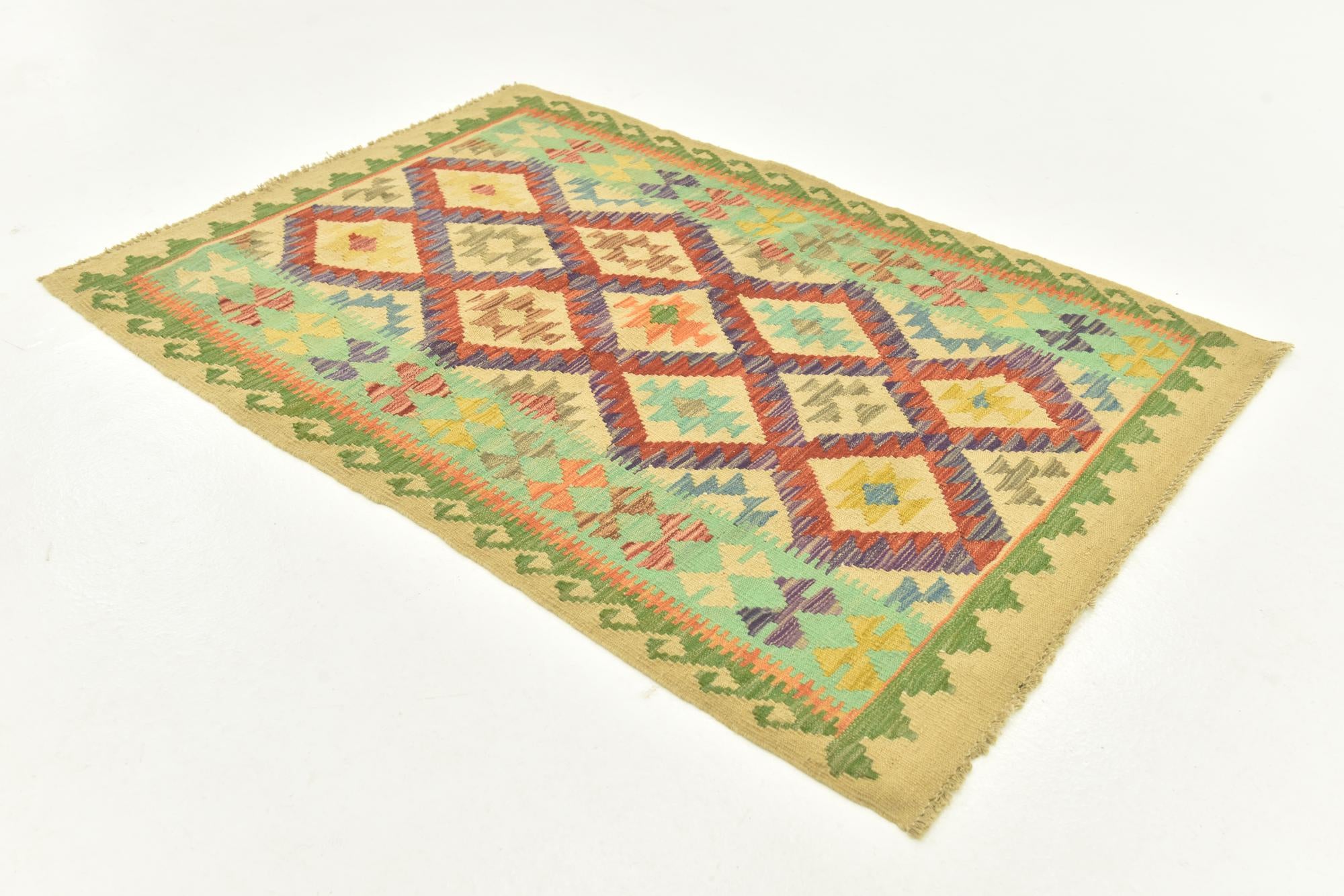 3' 8 x 4' 9 Hand Woven Kilim Maymana Wool Rug