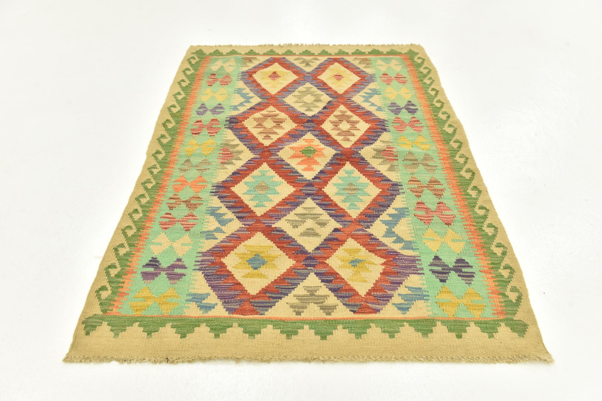 3' 8 x 4' 9 Hand Woven Kilim Maymana Wool Rug