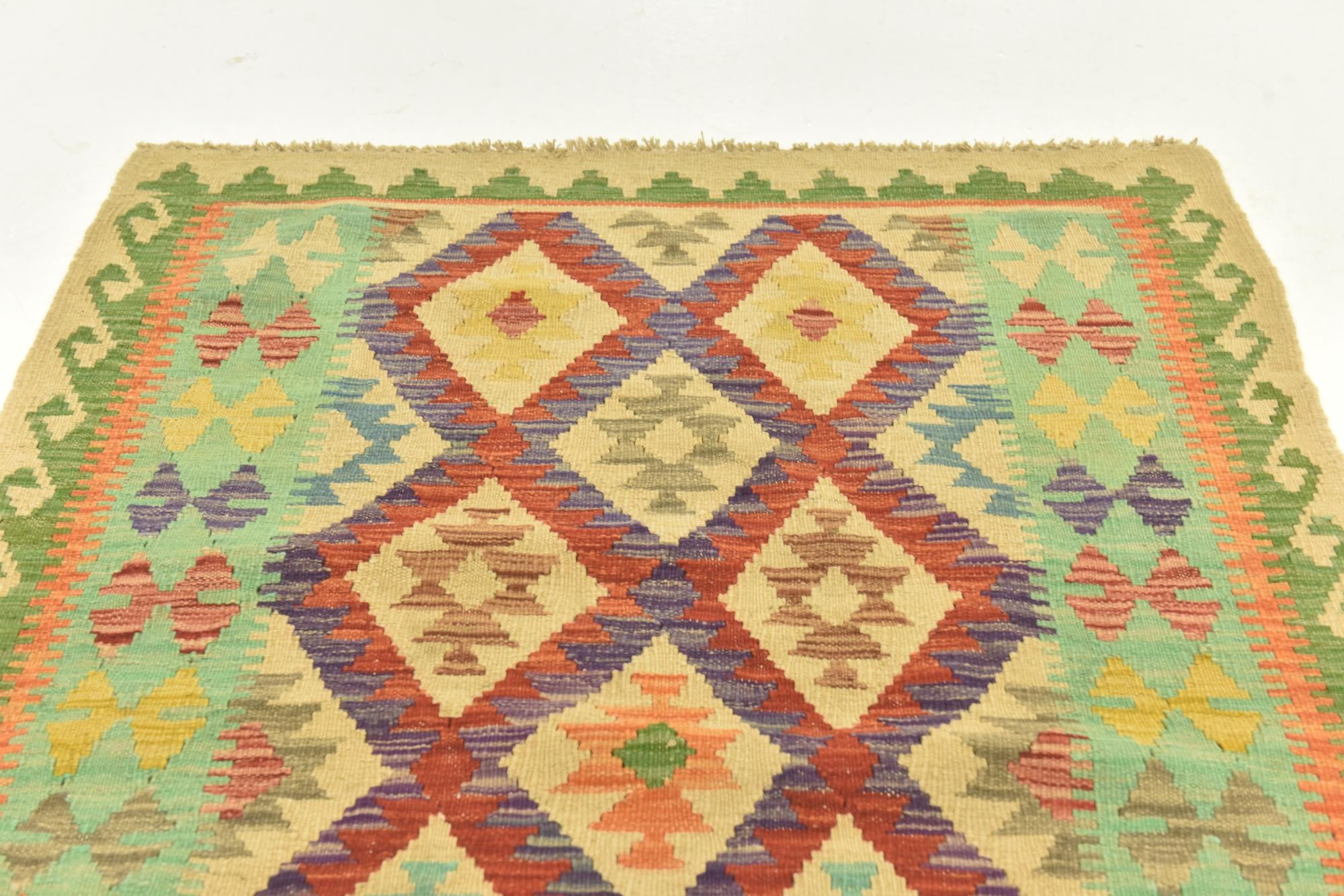 3' 8 x 4' 9 Hand Woven Kilim Maymana Wool Rug