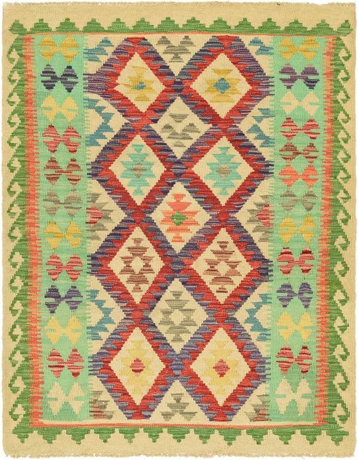Detail image of 3' 8 x 4' 9 Hand Woven Kilim Maymana Wool Rug
