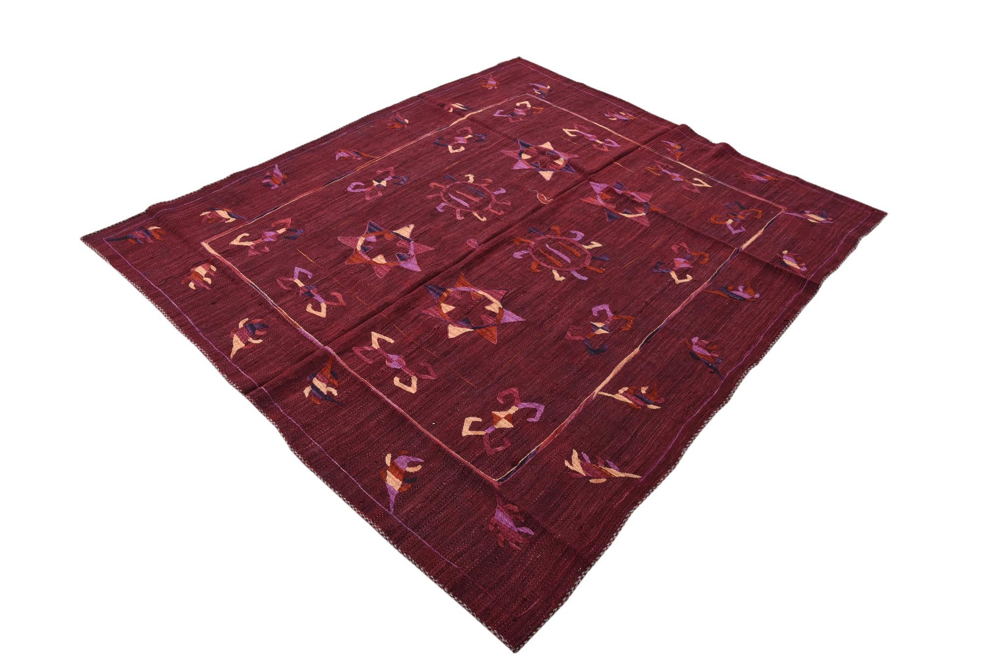 5' 9 x 6' 10 Hand Woven Kilim Suzani Wool Rug