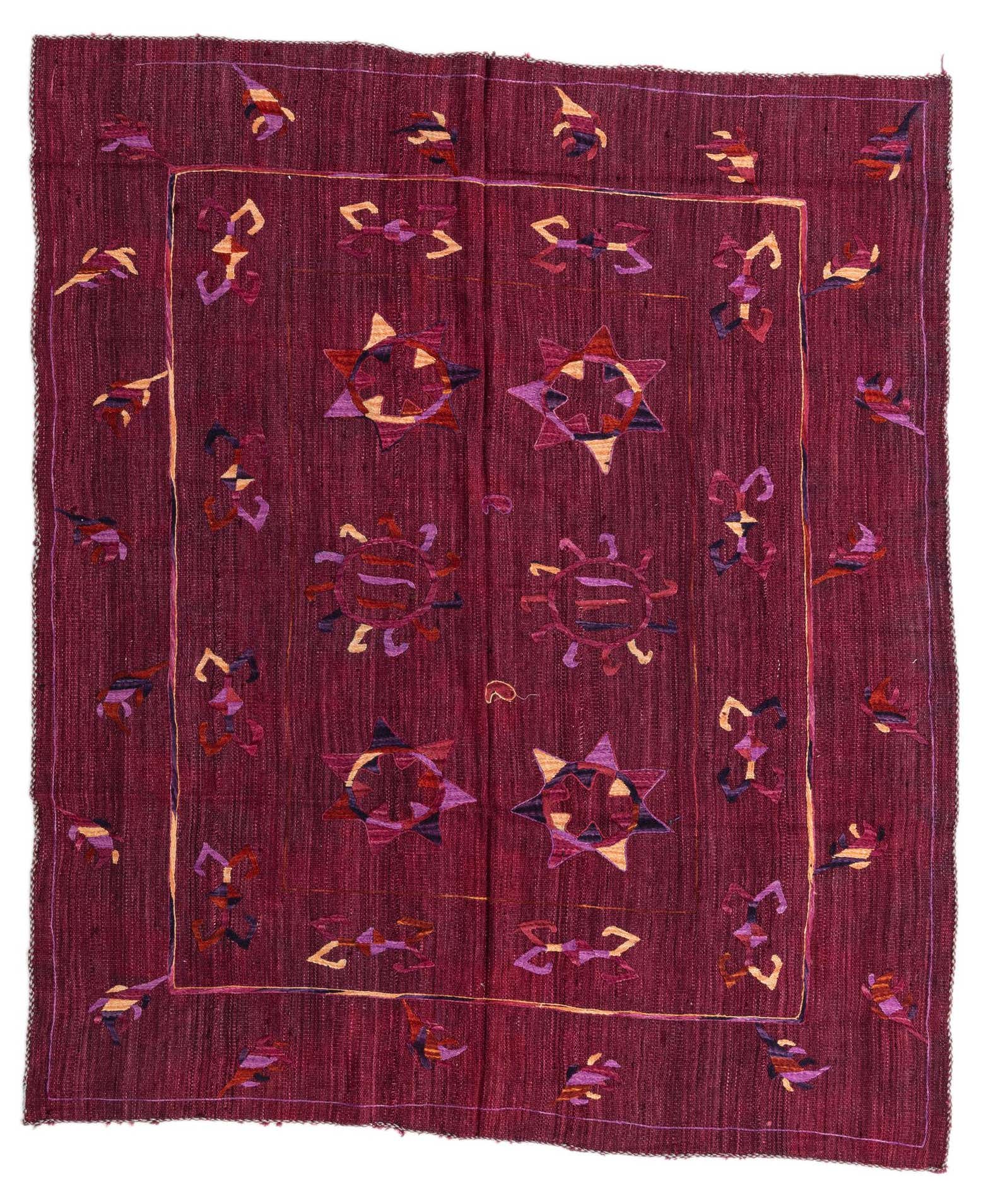 5' 9 x 6' 10 Hand Woven Kilim Suzani Wool Rug