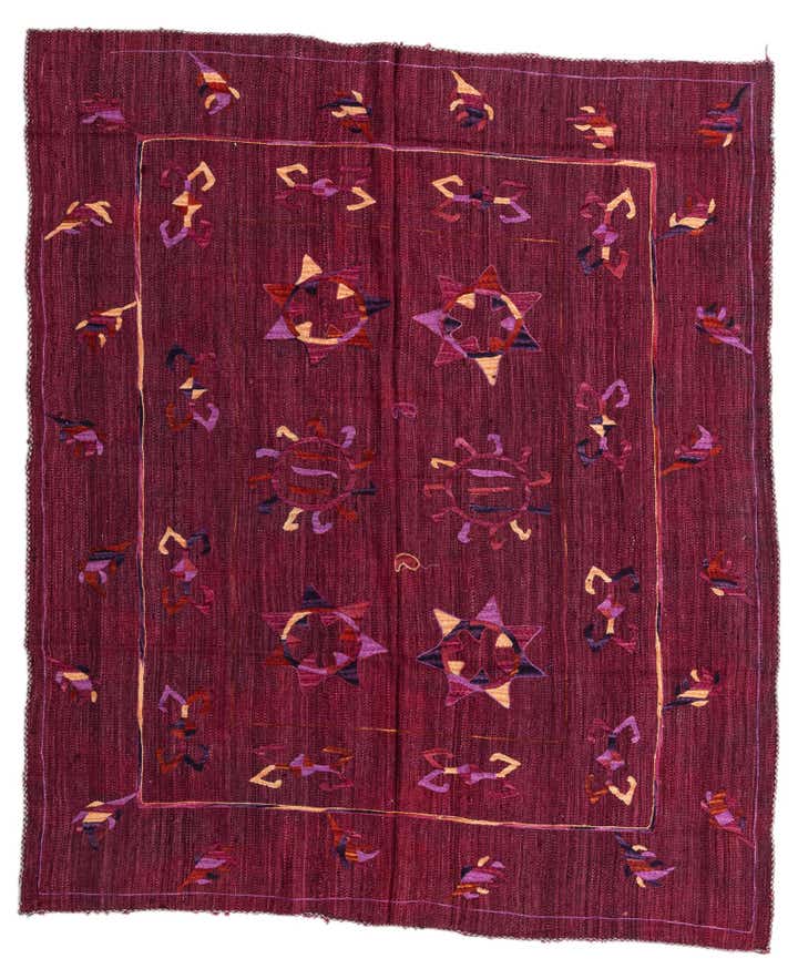 5' 9 x 6' 10 Hand Woven Kilim Suzani Wool Rug