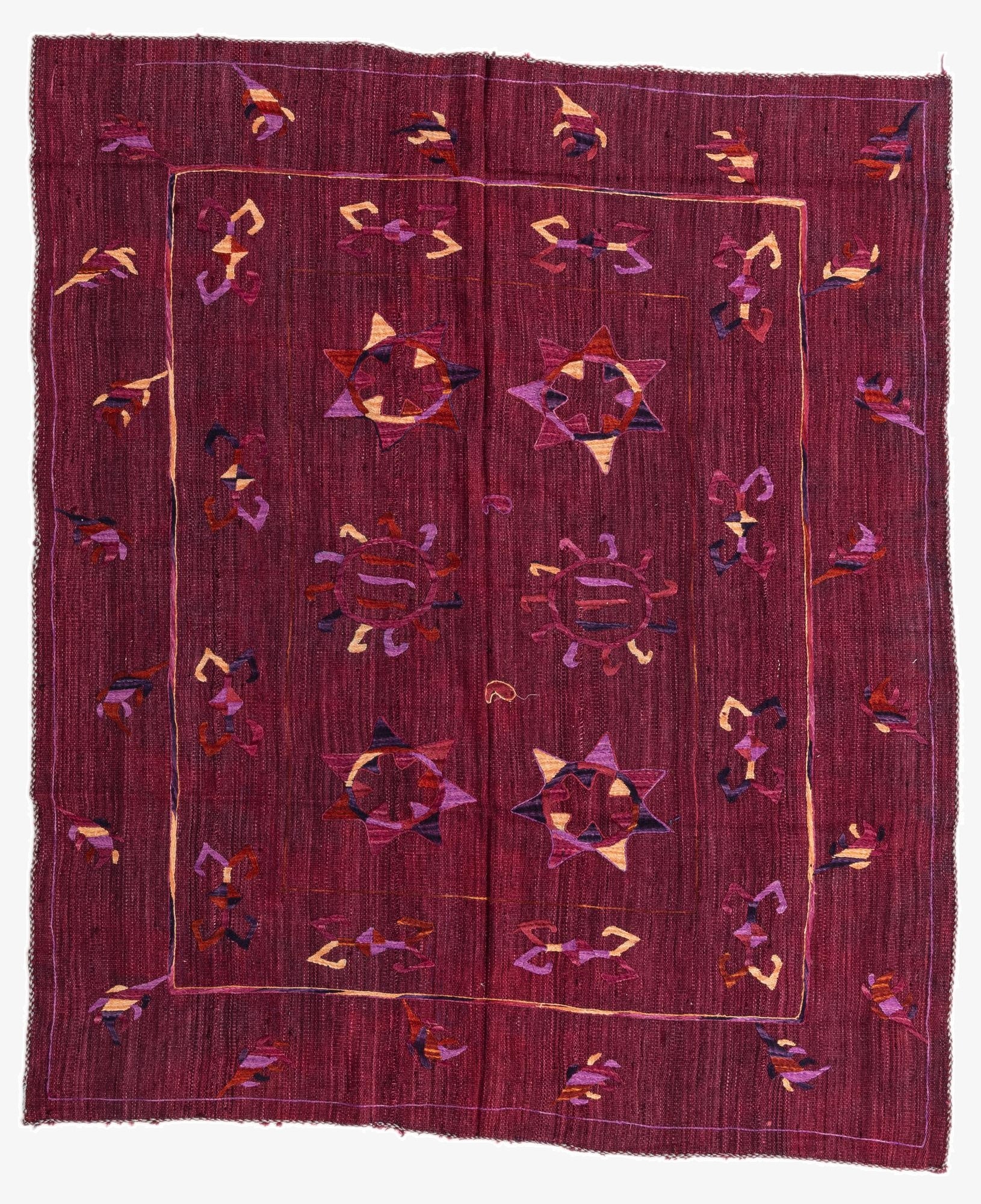 5' 9 x 6' 10  Hand Woven Kilim Suzani Wool Rug